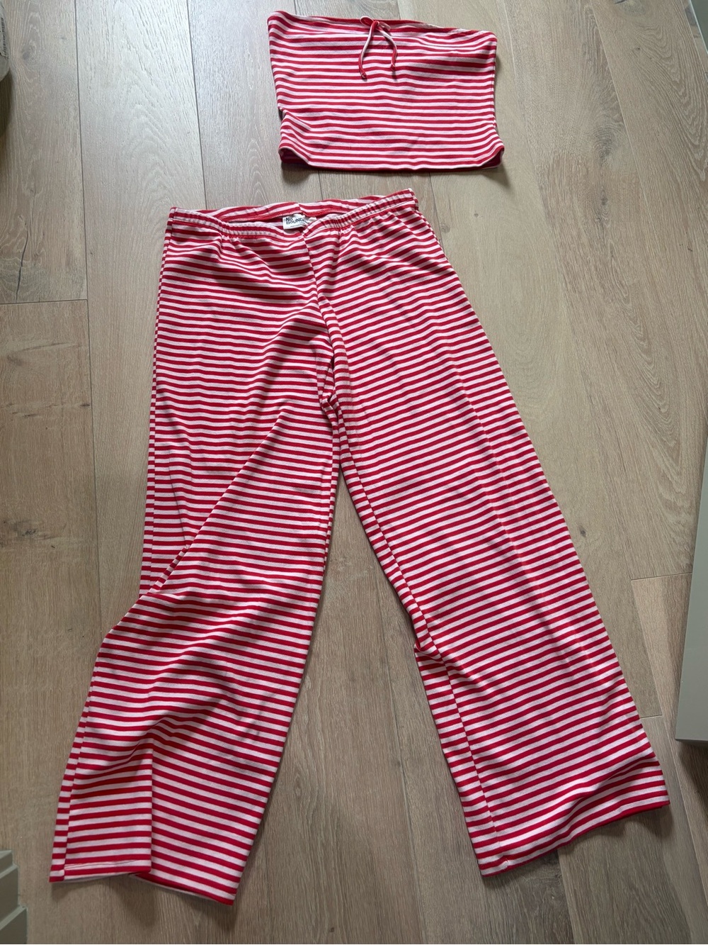 No Boundaries Red & White Striped Pajama Tube Top and Pants Set